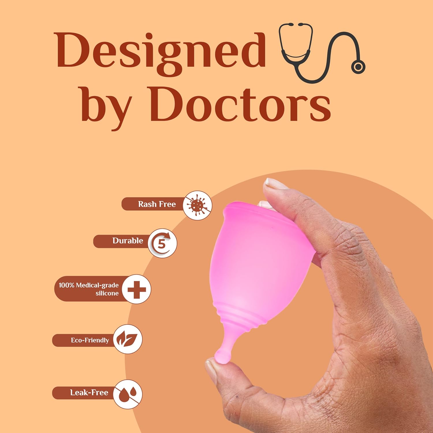 Reusable Menstrual Cup Medium with Applicator, Lubricant Gel & Sterilizer Case for Women - Soft Silicone, Leak-Proof Period Care Kit (M) - Image 2