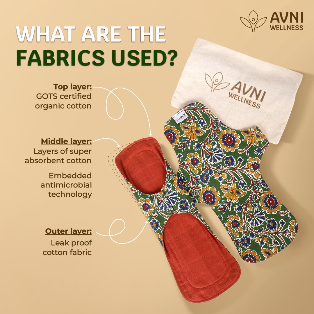 Avni Lush Reusable Cloth Sanitary Pads for Women | 1L + 1XL | Day & Night Trial Combo |Superabsorbent Heavy Flow Sanitary Pads | Organic Cotton Sanitary Pad | Antimicrobial Laboratory Tested, Chemical-Free | Patented Design | Lasts 3 years | Plus size women | Trial Pack of 2 with Cloth Storage Pouch | 240 + 280 mm combo pack - Image 3