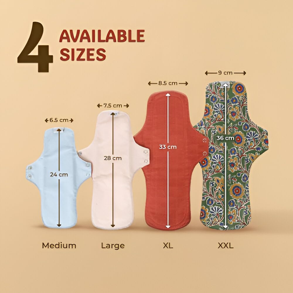 Avni Lush Reusable Cloth Sanitary Pads for Women | 1L + 1XL | Day & Night Trial Combo |Superabsorbent Heavy Flow Sanitary Pads | Organic Cotton Sanitary Pad | Antimicrobial Laboratory Tested, Chemical-Free | Patented Design | Lasts 3 years | Plus size women | Trial Pack of 2 with Cloth Storage Pouch | 240 + 280 mm combo pack - Image 4