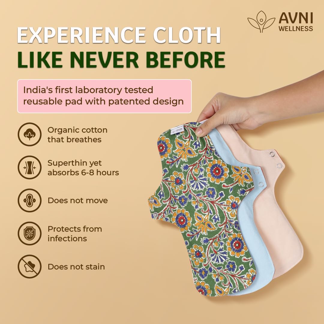 Avni Lush Reusable Cloth Sanitary Pads for Women | 1L + 1XL | Day & Night Trial Combo |Superabsorbent Heavy Flow Sanitary Pads | Organic Cotton Sanitary Pad | Antimicrobial Laboratory Tested, Chemical-Free | Patented Design | Lasts 3 years | Plus size women | Trial Pack of 2 with Cloth Storage Pouch | 240 + 280 mm combo pack - Image 5