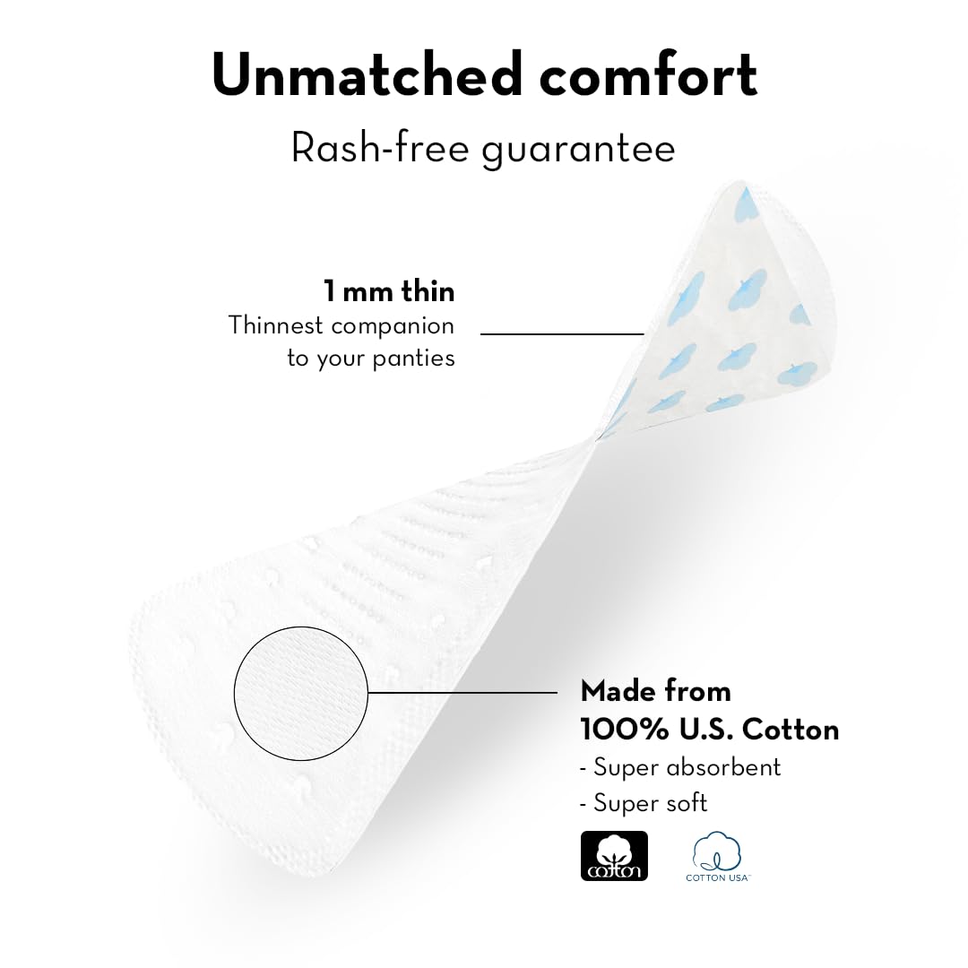 Plush Ultra Thin Panty Liners For Women Daily Use, 40 Liners 155mm | Pure US Cotton Liner Pads For Rash Free Periods | Soft Cotton Surface For Comfort On Non-Period Days | No Toxins & Paraben Free - Image 2