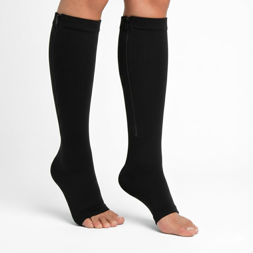 Cetaplast Copper Magnetic Zipper Compression Socks for Men & Women – Open-Toe Knee-High Graduated Support for Edema, DVT, Varicose Veins, Swelling, Pain Relief & Travel - Image 2