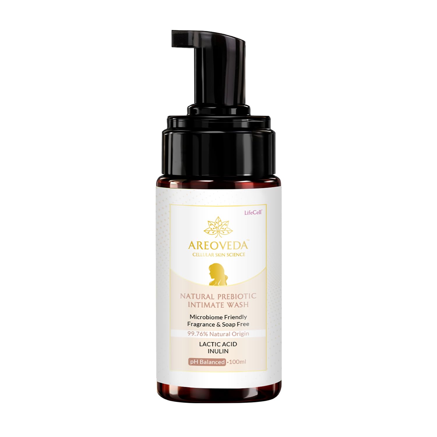 AreoVeda Natural Prebiotic Intimate Wash With Lactic Acid & Inulin | Helps Maintain pH Balance | Promotes A Healthy Skin Microbiome | Safe For Pregnancy| Lab Tested, Ecocert Certified, & EWG Verified (100ml)