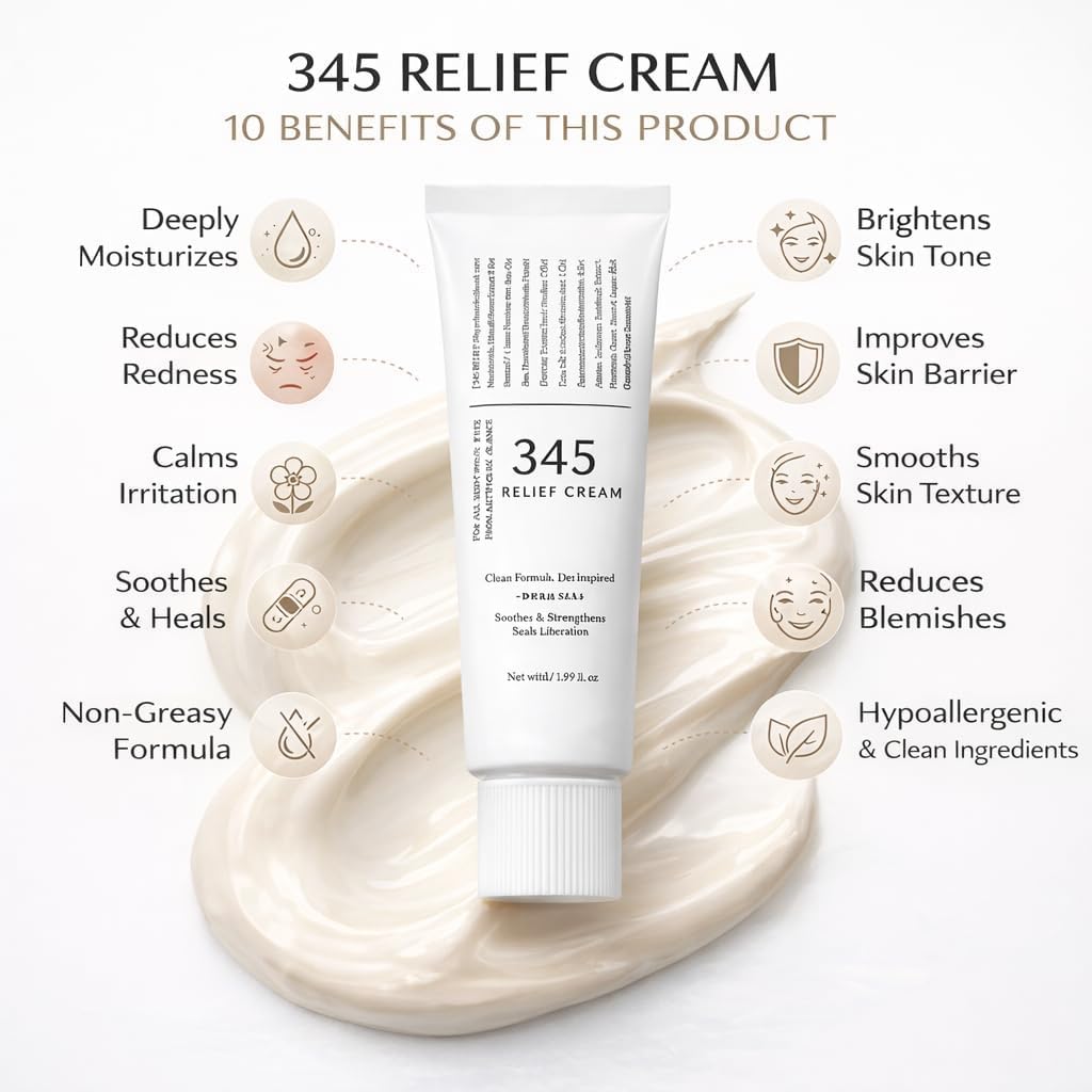 345 Relief Cream for Sensitive Skin | Barrier Repair Moisturizing Cream | Hydrating & Soothing Formula for Dry, Irritated Skin | Lightweight Daily Face Cream, 50Ml - Image 5