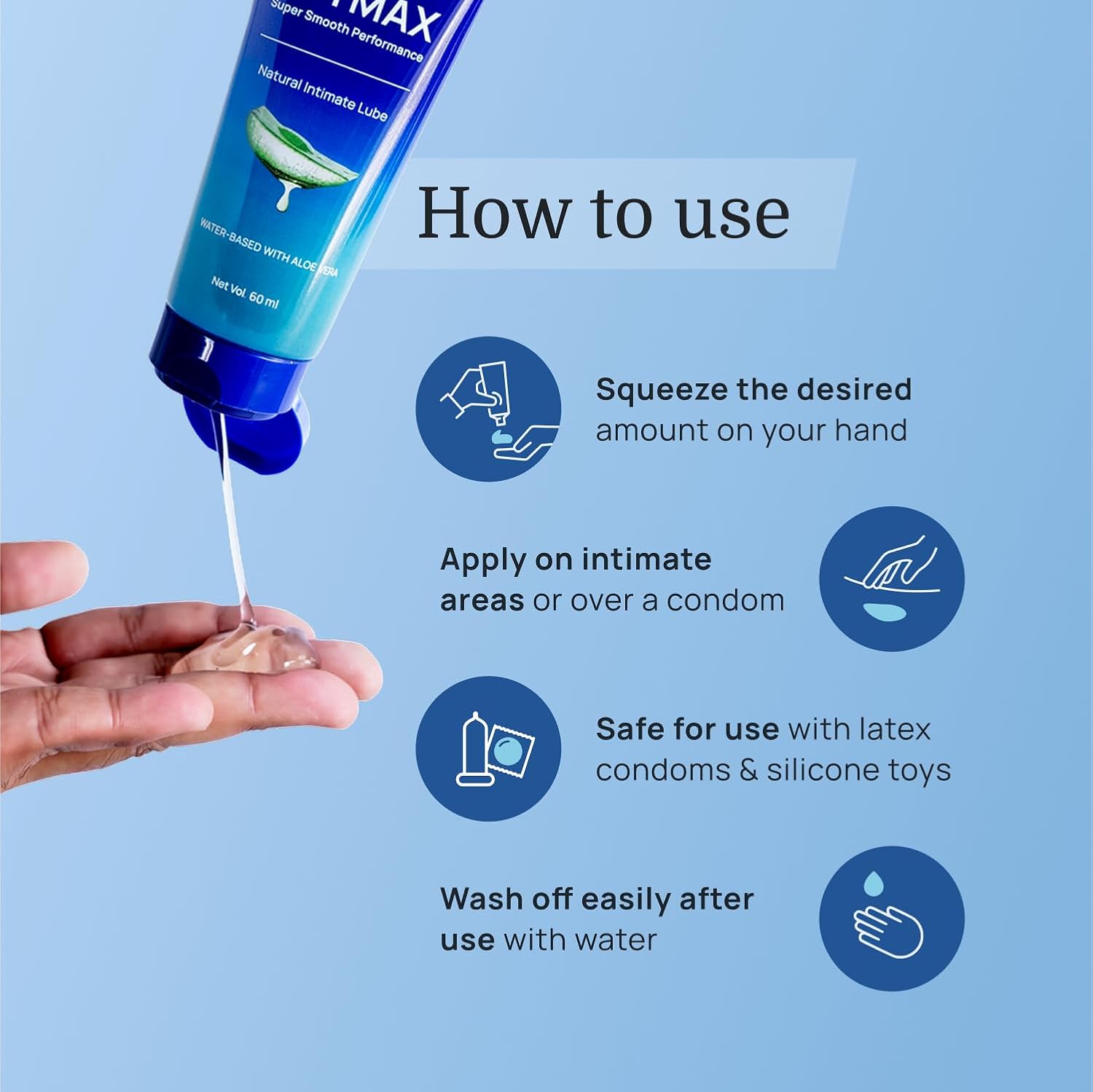 ForMen Water-Based Intimate Lube Gel with Aloe Vera | Lubricant Gel Men & Women | Non-Sticky, Long-Lasting, Anti-Stain & Skin-Friendly - 60 ml (Pack of 1) - Image 4