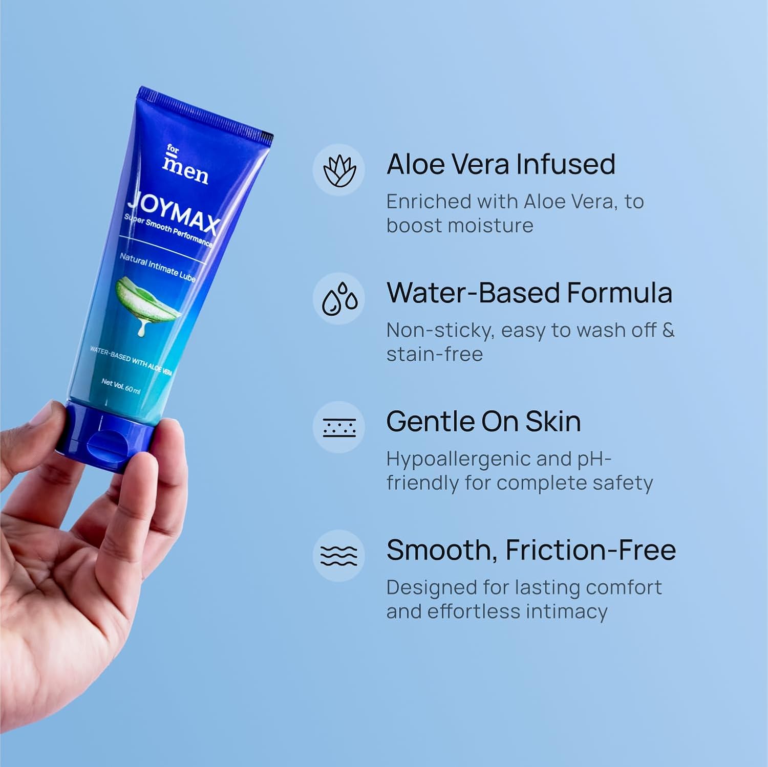 ForMen Water-Based Intimate Lube Gel with Aloe Vera | Lubricant Gel Men & Women | Non-Sticky, Long-Lasting, Anti-Stain & Skin-Friendly - 60 ml (Pack of 1) - Image 3