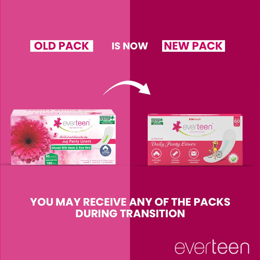 everteen Panty Liners for Women, 60 Liners 185mm with Aloe Vera & Neem, Less than 1mm Ultra thin Cottony Soft Pantyliners, Prevents White Discharge & Rashes, Comfort on Non Period Days - Image 2