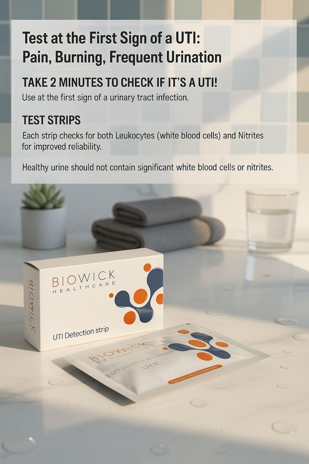 Biowick UTI Home Test Kit | 3 Urine Test Strips | Early UTI Detection at Home | Clinically Tested | Tests Leukocytes & Nitrites | Hygienic & Accurate | Self-Testing Kit | Ideal for Women & Seniors - Image 3