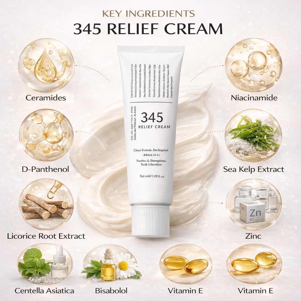 345 Relief Cream for Sensitive Skin | Barrier Repair Moisturizing Cream | Hydrating & Soothing Formula for Dry, Irritated Skin | Lightweight Daily Face Cream, 50Ml - Image 4