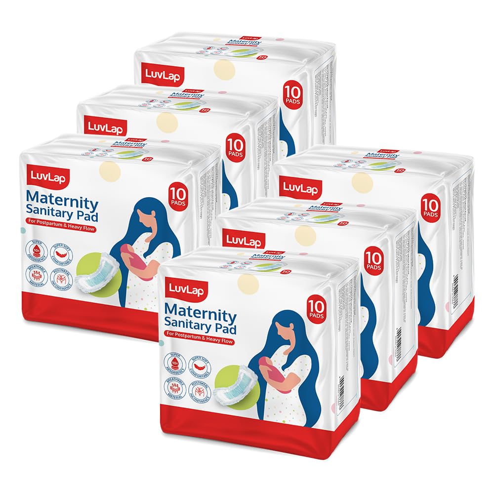 LuvLap Extra Absorbent Maternity Pad, 10's x 6 Pack (60 Pads), 0-2 Weeks Post-Birth, After Delivery Pad for Heavy Flow, Sanitary-Pad for Women, Ultra Soft-Pads for Maternity Flow, Postpartum Bleeding