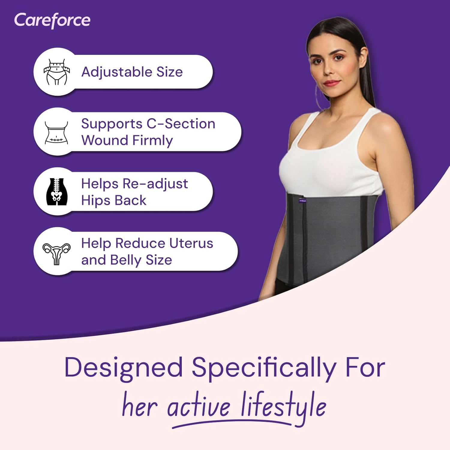 Careforce - The Force Behind Your Health Careforce Postpartum Abdominal Belt After Delivery C Section Abdomen Binder for Women Post Pregnancy Tummy Reduction Belly Support Band Grey M 32 36 velcro - Image 4