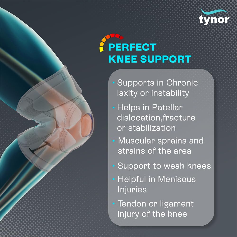Tynor Knee Support Hinged (Neoprene), for Joint Stability & Pain Relief | for Sports, Gym Supports Injury Recovery | Durable & Comfortable, For Men & Women | 1 Unit (Grey, Medium) - Image 3