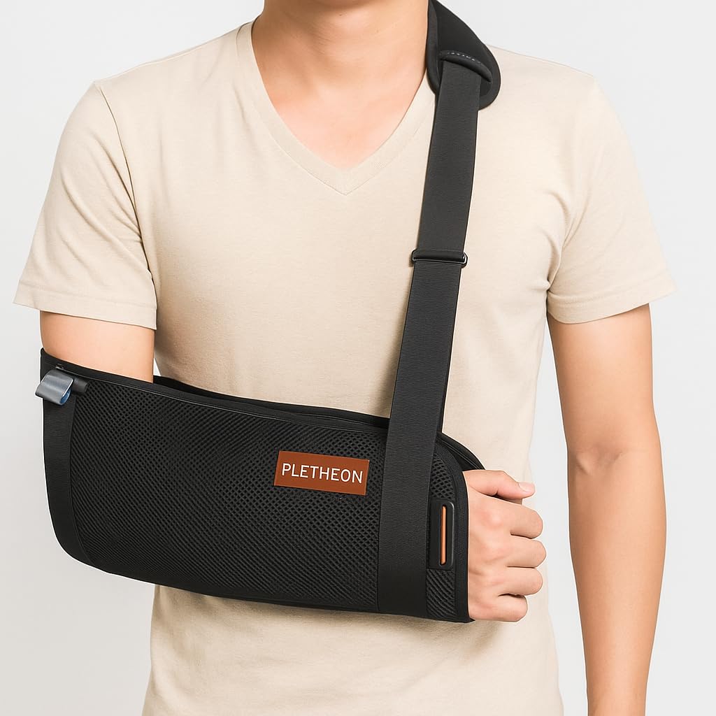 PLETHEON Arm Sling for Arm & Shoulder Support, Adjustable Forearm Sling for Fracture, Injury & Post Surgery Recovery, Breathable & Lightweight, Black, Neoprene (ADULT)