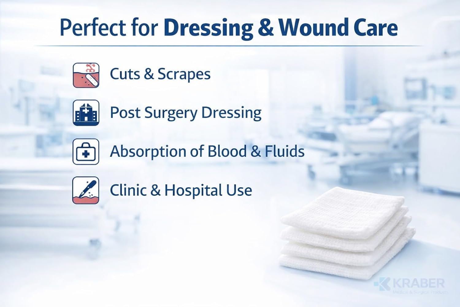 KRABER Non Sterile Gauze Swabs 7.5cm x 7.5cm 12 Ply American Fold 100% Cotton ETO Sterilized Medical Grade Wound Dressing Pads for First Aid & Surgical Use - Pack of 100 Pieces - Image 3
