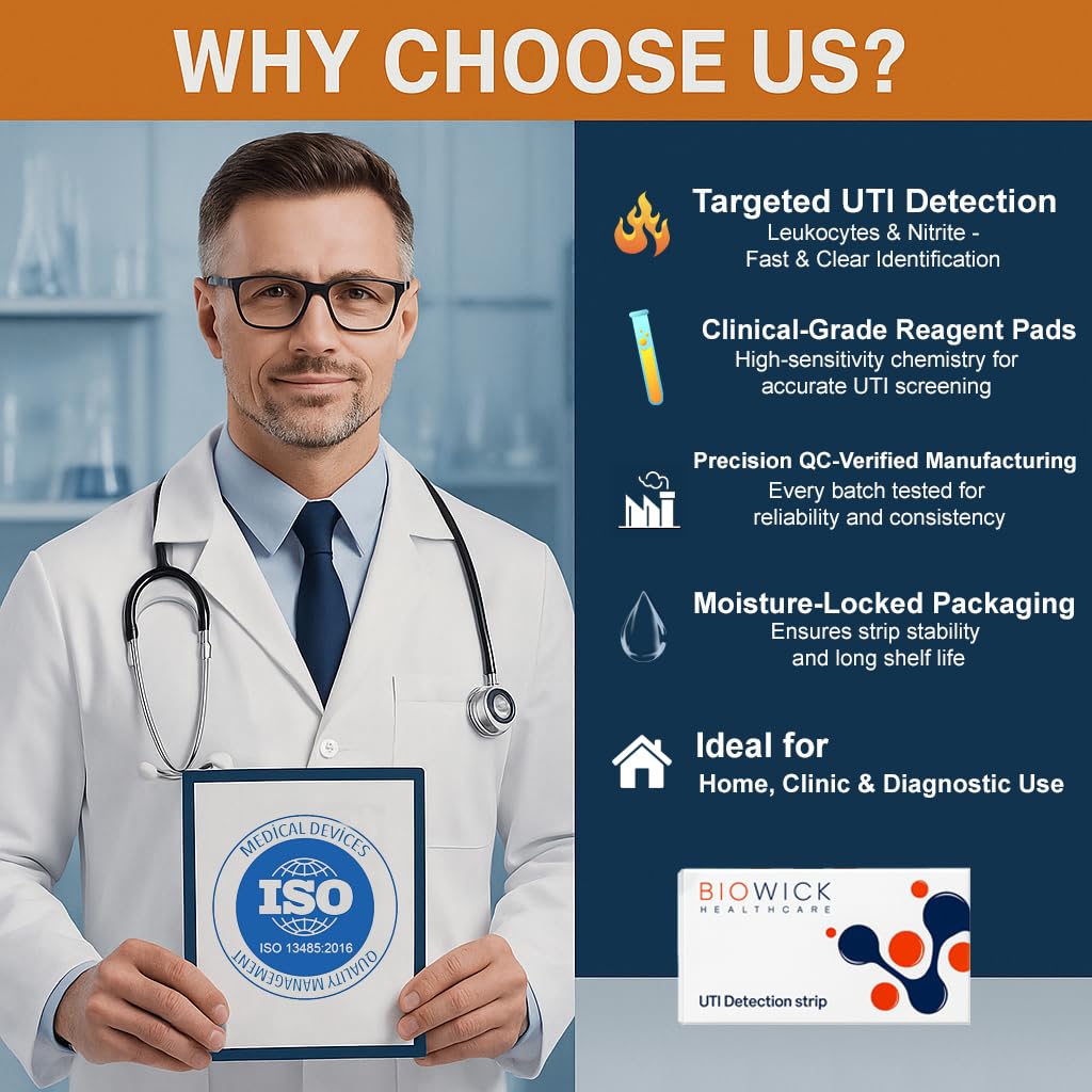 Biowick UTI Home Test Kit | 3 Urine Test Strips | Early UTI Detection at Home | Clinically Tested | Tests Leukocytes & Nitrites | Hygienic & Accurate | Self-Testing Kit | Ideal for Women & Seniors - Image 8