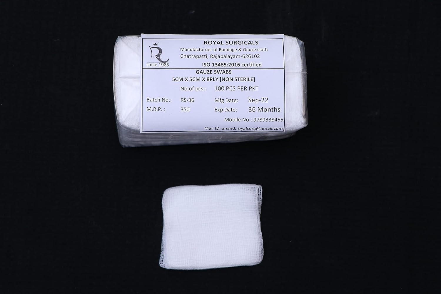 Non-Sterile Gauze Swabs - 5x5cm, 8-Ply, Absorbent Cotton Wound Dressing Pads, 100 Count. First Aid, Home Healthcare, Medical Use - Image 4