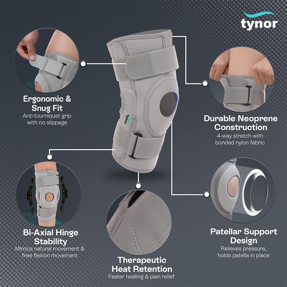Tynor Knee Support Hinged (Neoprene), for Joint Stability & Pain Relief | for Sports, Gym Supports Injury Recovery | Durable & Comfortable, For Men & Women | 1 Unit (Grey, Medium) - Image 4