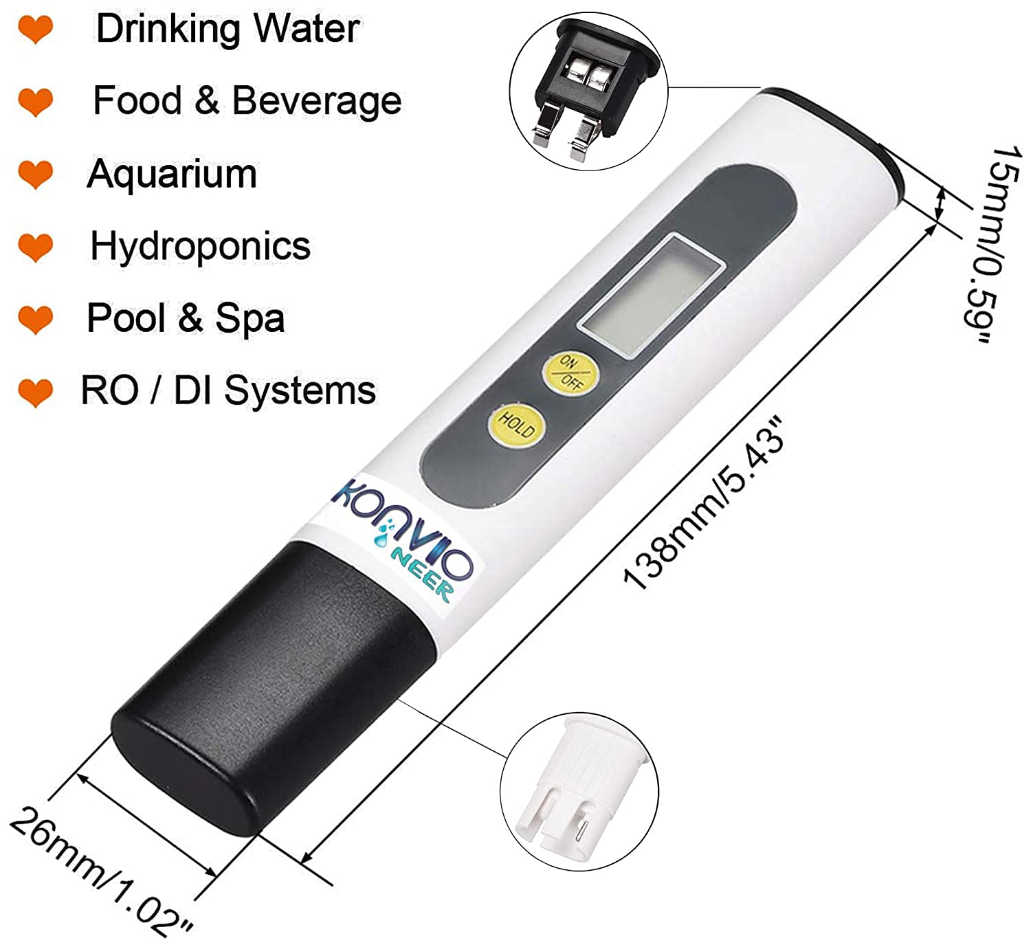 Konvio Neer Imported Tds Meter, Total Dissolved Solids Meter, Water Quality Tester, Ppm Tester For Water Testing - White - Image 3