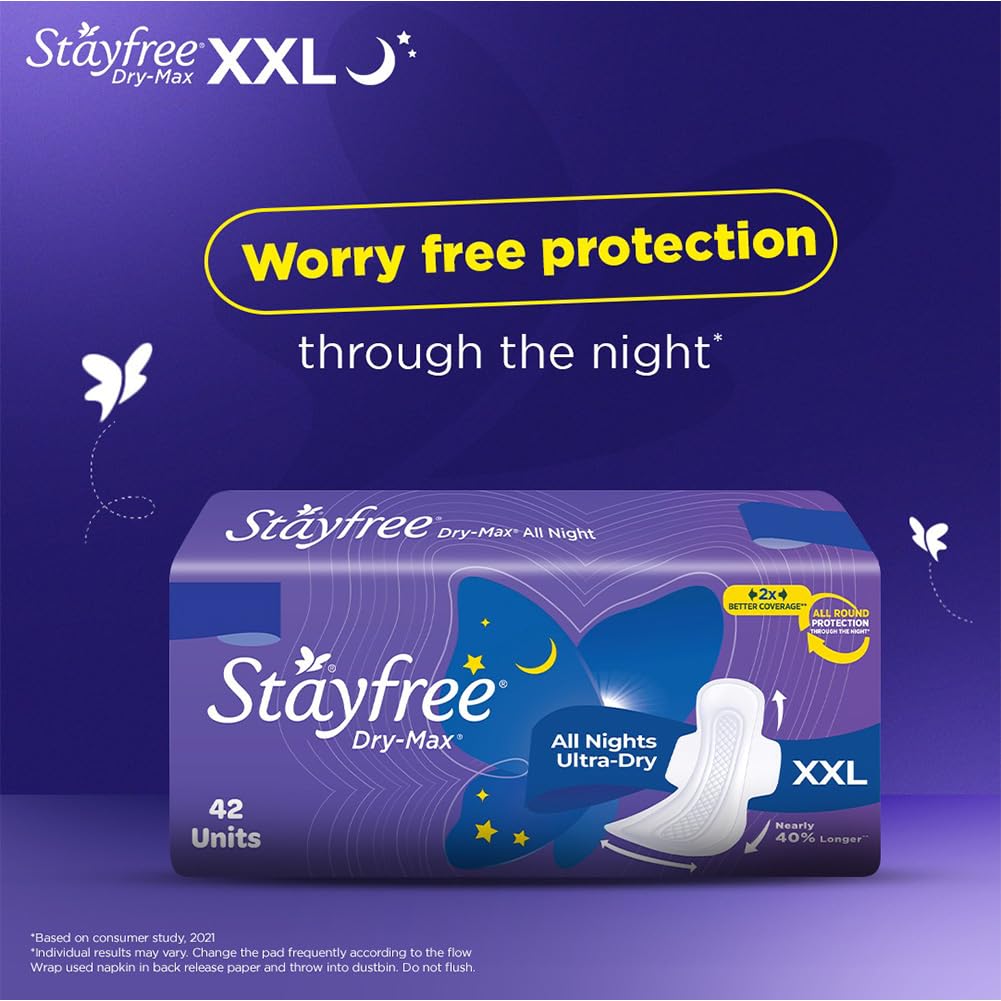 Stayfree Dry Max All Night XXl Dry Cover Sanitary Pads For Women With Wings, 42 Pieces Pack Of 1 - Image 2
