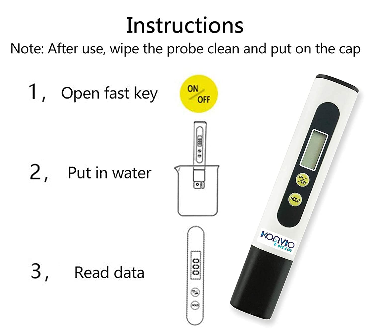 Konvio Neer Imported Tds Meter, Total Dissolved Solids Meter, Water Quality Tester, Ppm Tester For Water Testing - White - Image 5