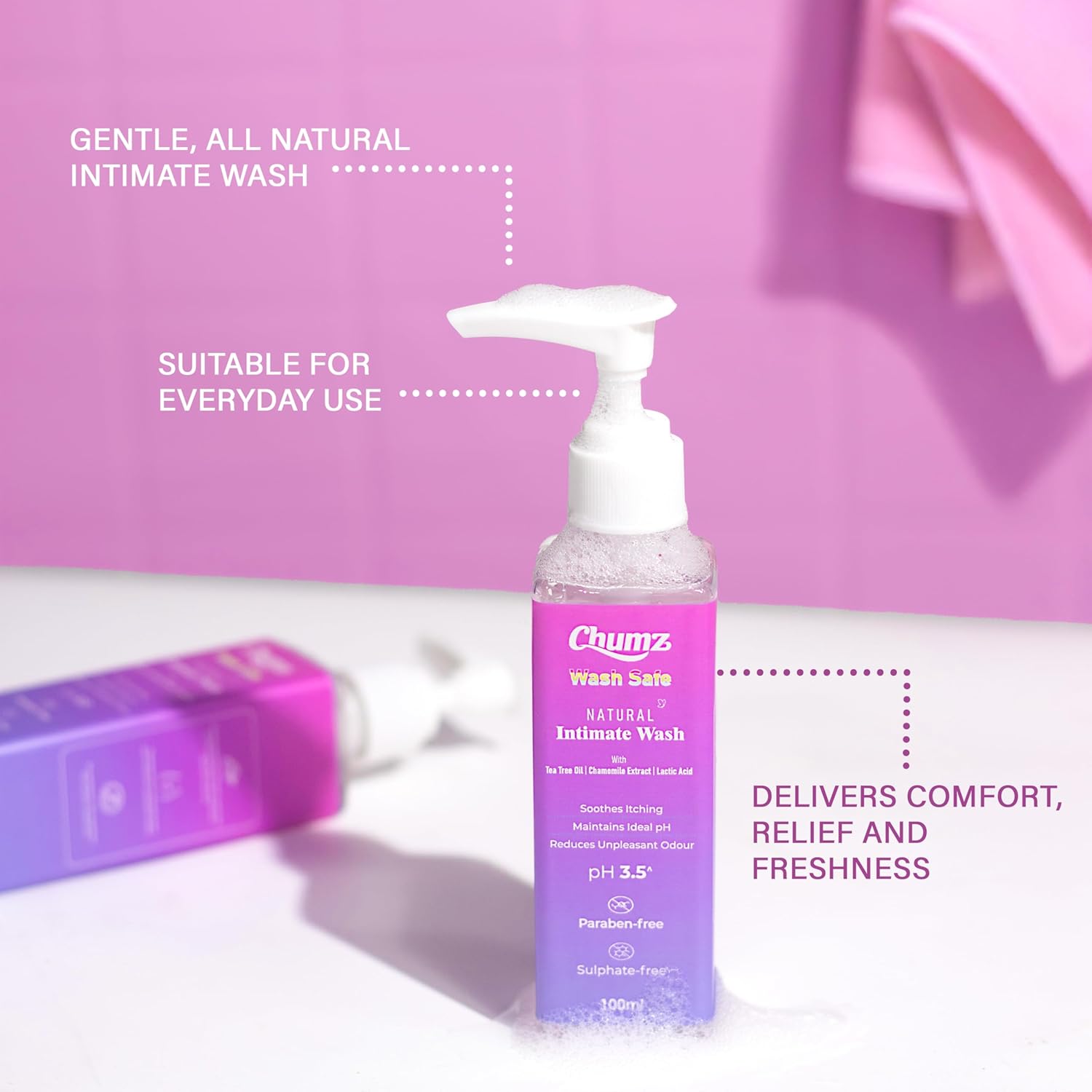 Chumz Intimate Wash for Women 50ml | pH Balanced Vaginal Wash for Daily Intimate Care | Feminine Wash with Lactic Acid & Chamomile | Helps Prevent Odor, Itching & Dryness | Gentle Intimate Hygiene Wash for All Skin Types - Image 5