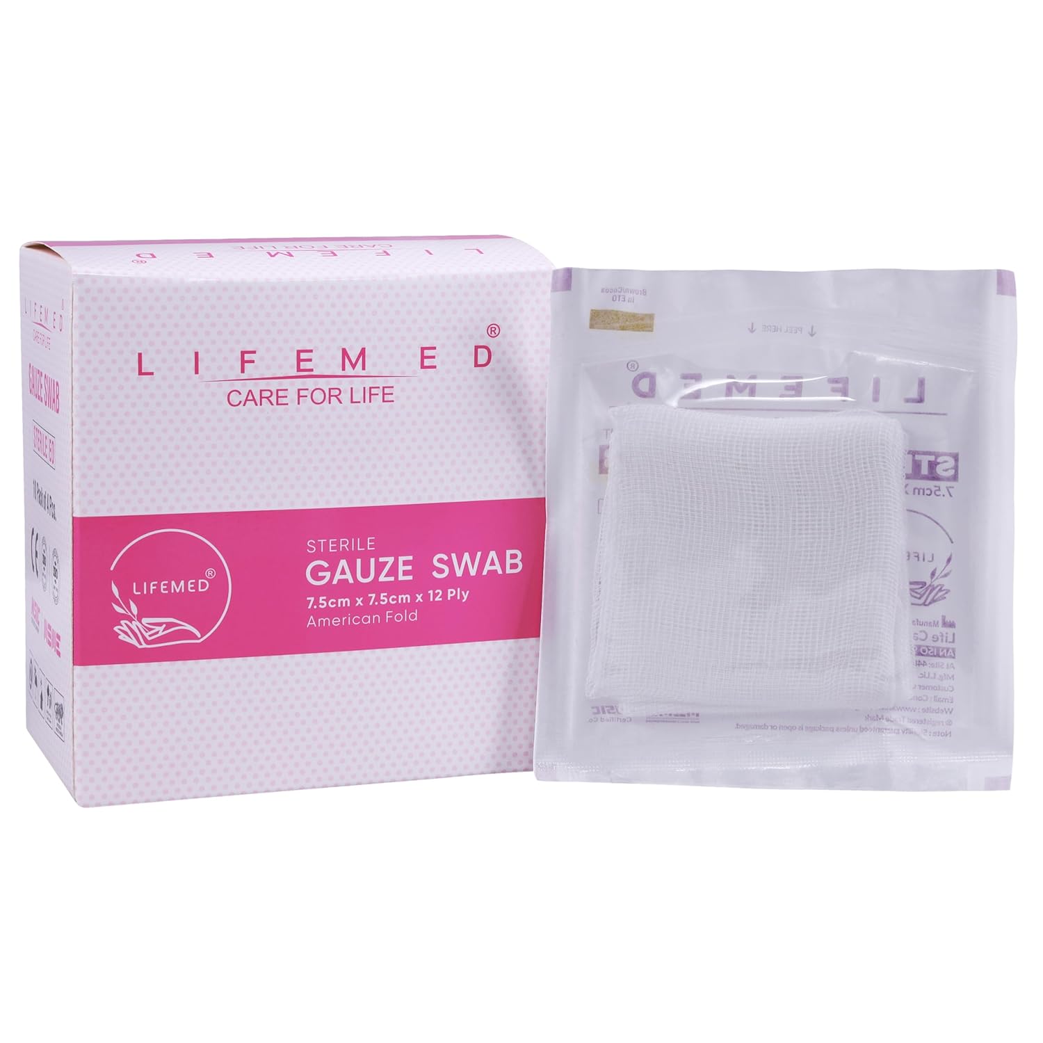 LIFEMED Absorbent Sterile Gauze Swabs 7.5 x 7.5 cm, 12 Ply Type 17 Medical Gauze for Wound Dressing & First Aid (Box of 10 Pouches – 40 Pieces)
