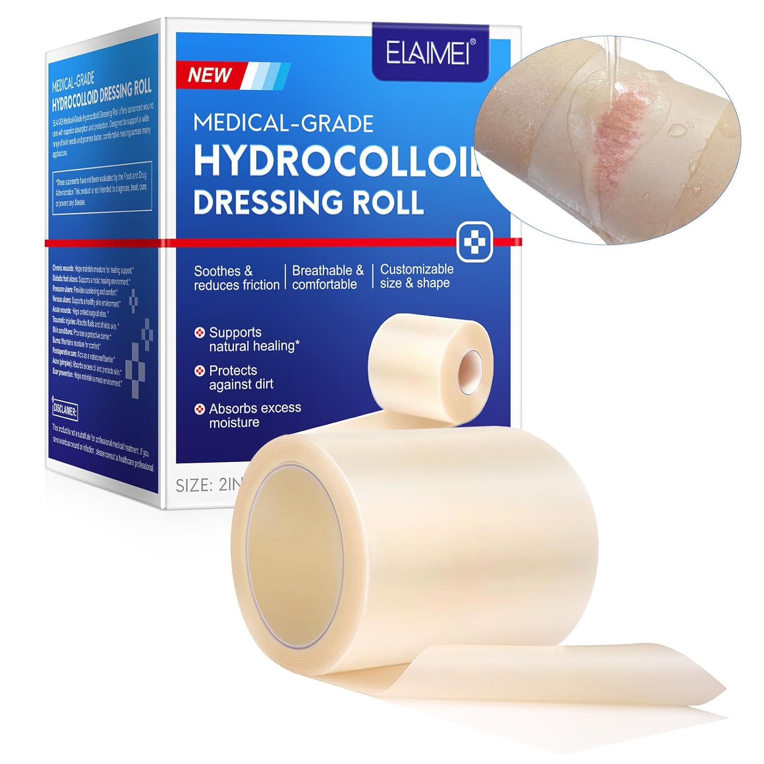 Hydrocolloid Dressings Roll 2IN x 4.9FT,Hydrocolloid Dressing Pads for Wound Care, Supports Natural Healing, Ultra Absorbent, Reduces Friction, Breathable Pads - Image 3