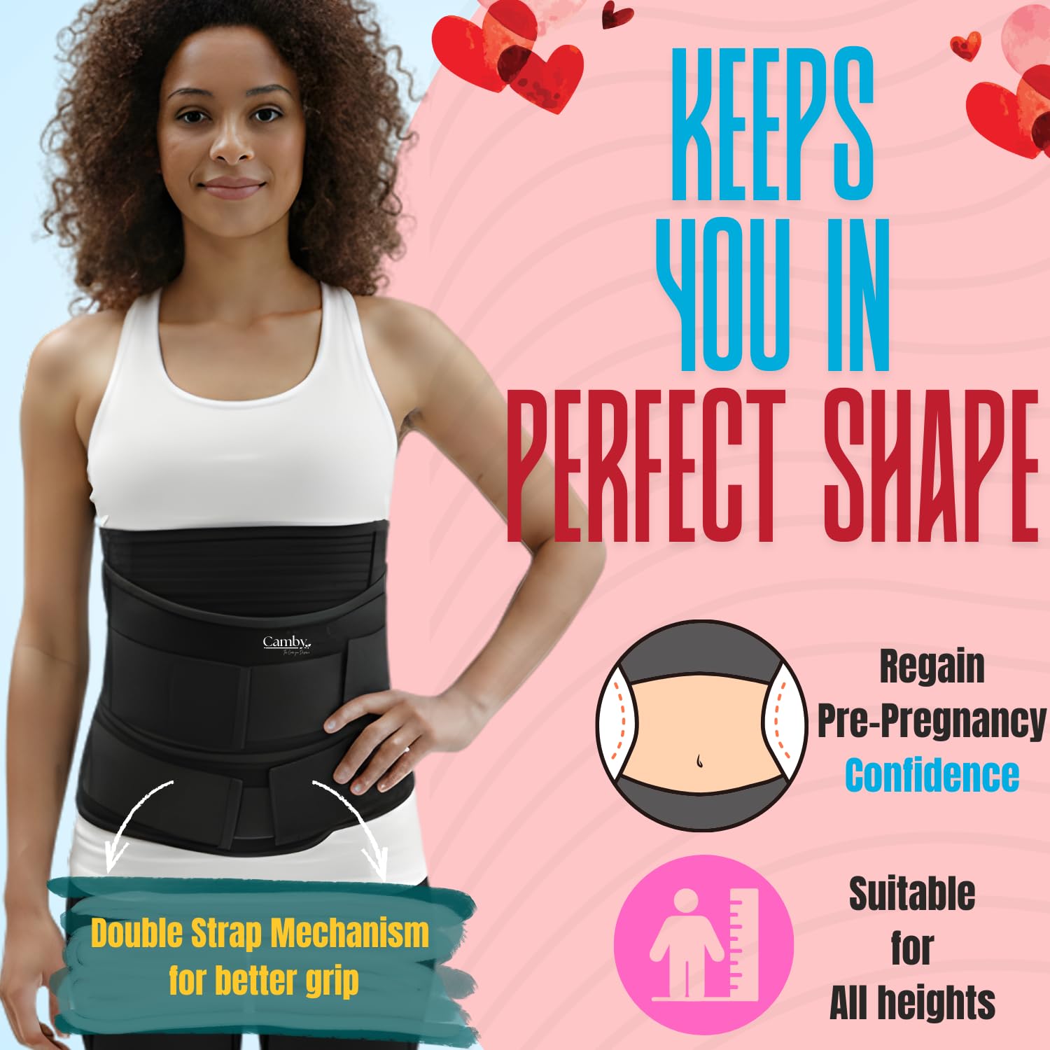 Camby 3 in 1 Postpartum belt after delivery for Post pregnancy Recovery | After Normal/C-section delivery | Maternity Abdominal Binder | Postnatal shapewear (Free Size) (Black) - Image 6
