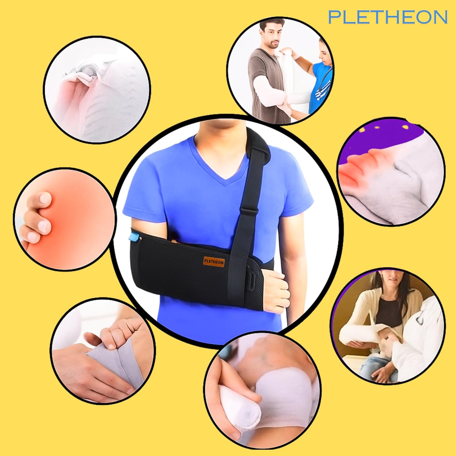 PLETHEON Arm Sling for Arm & Shoulder Support, Adjustable Forearm Sling for Fracture, Injury & Post Surgery Recovery, Breathable & Lightweight, Black, Neoprene (ADULT) - Image 3