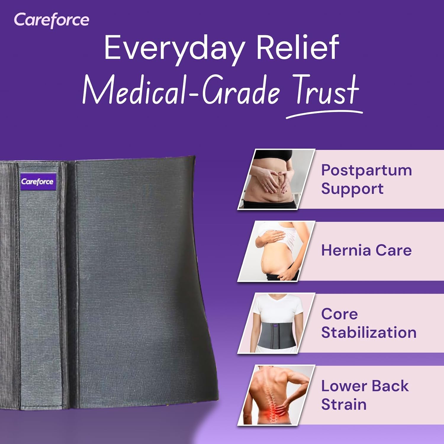 Careforce - The Force Behind Your Health Careforce Postpartum Abdominal Belt After Delivery C Section Abdomen Binder for Women Post Pregnancy Tummy Reduction Belly Support Band Grey M 32 36 velcro - Image 3