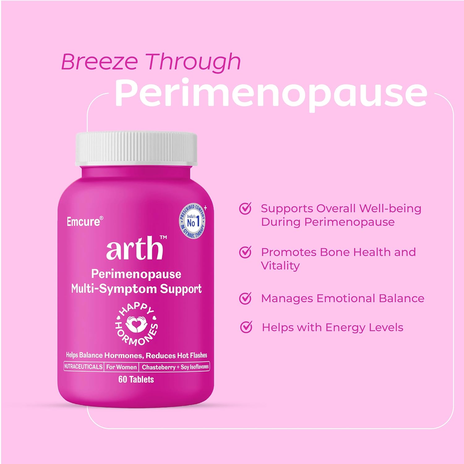 Arth Perimenopause Support | Menopause Supplement for Women to Help with Hot Flashes, Mood Swings, Night Sweats & Hormonal Balance with Ashwagandha, Chasteberry & Soy Isoflavones | 60 Veg Tablets - Image 3