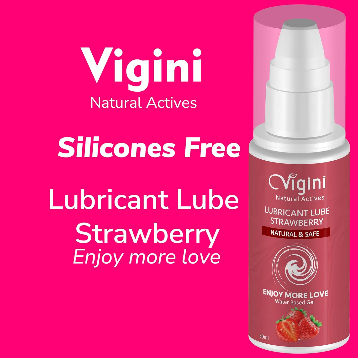 Vigini Silicone Free Water Based Premium Personal Lubricant Lube for Privacy Strawberry Flavor Men Women, Skin Friendly No Added Colors Non Staining Washable Non-Greasy & Sticky No Side Effects 50ml - Image 2