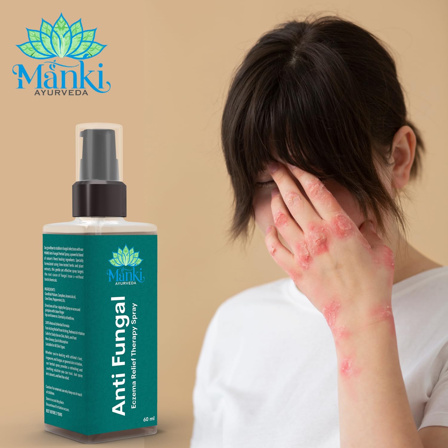 Herbal Anti Fungal Spray | Skin Care Spray for Itching, Odour & Irritation | Natural Ingredients | Suitable for Feet, Underarms & Body | 60ml