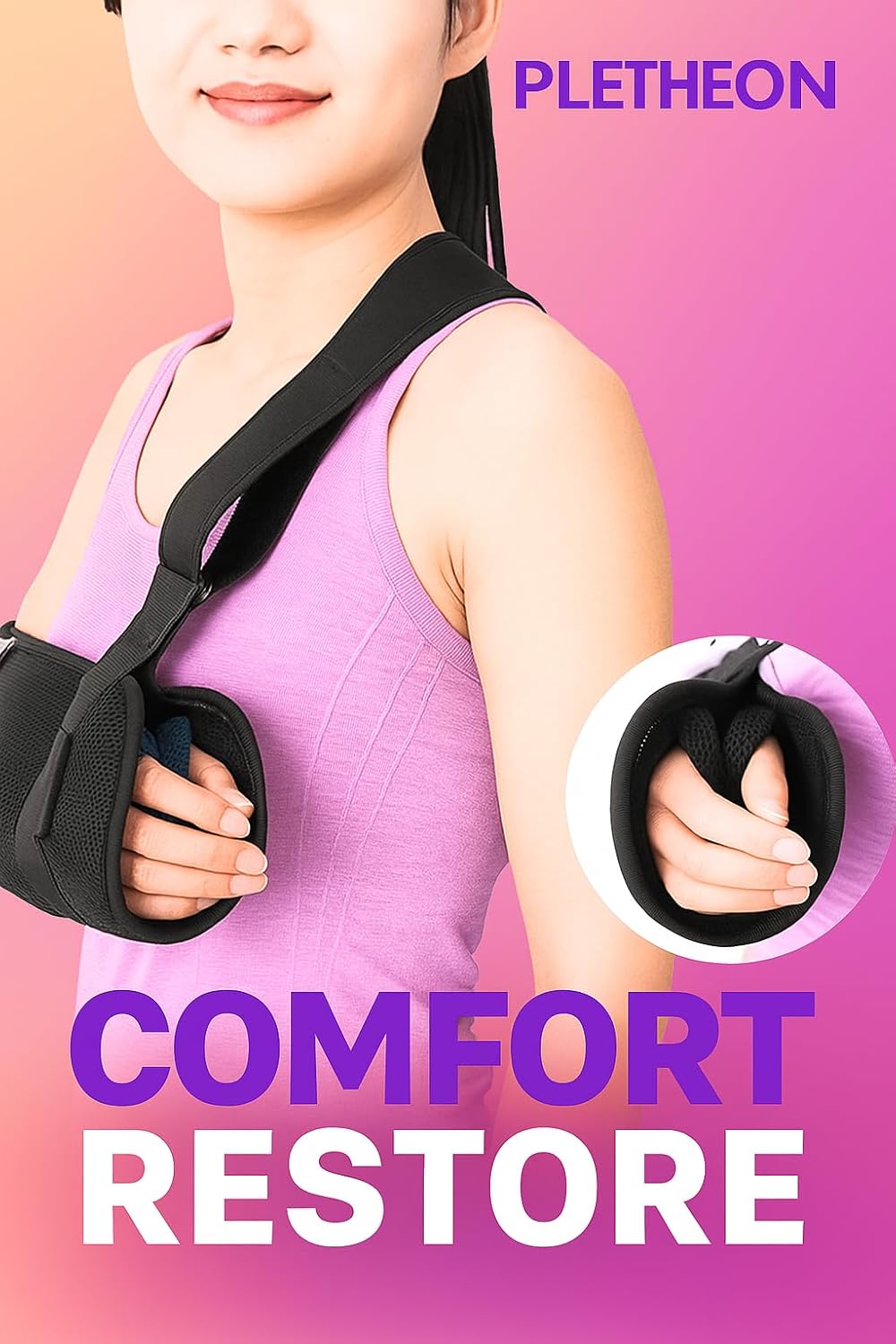 PLETHEON Arm Sling for Arm & Shoulder Support, Adjustable Forearm Sling for Fracture, Injury & Post Surgery Recovery, Breathable & Lightweight, Black, Neoprene (ADULT) - Image 2