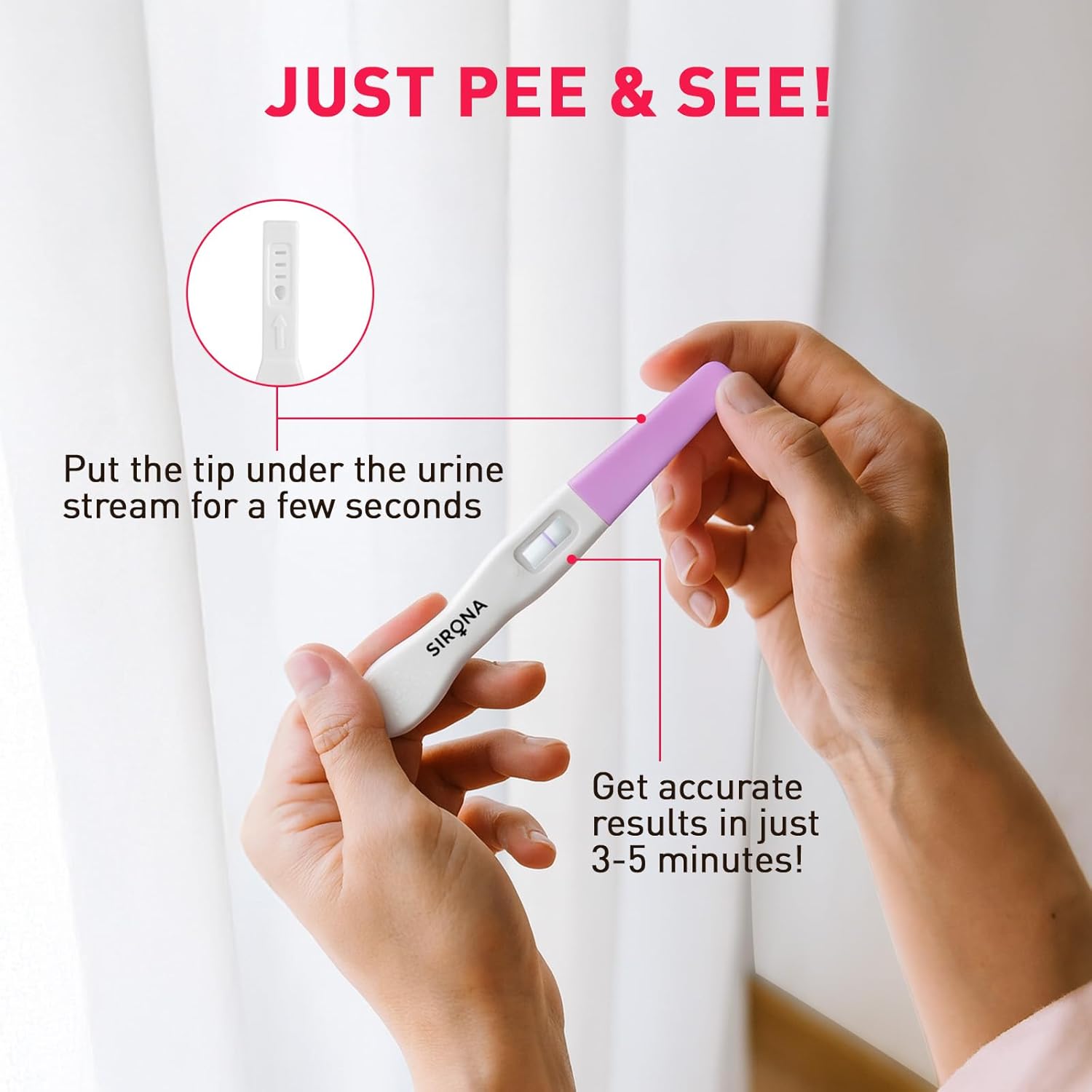 Sirona PregRx Midstream Urine HCG Pregnancy Test Kit Device - Pack of 3 - Image 4