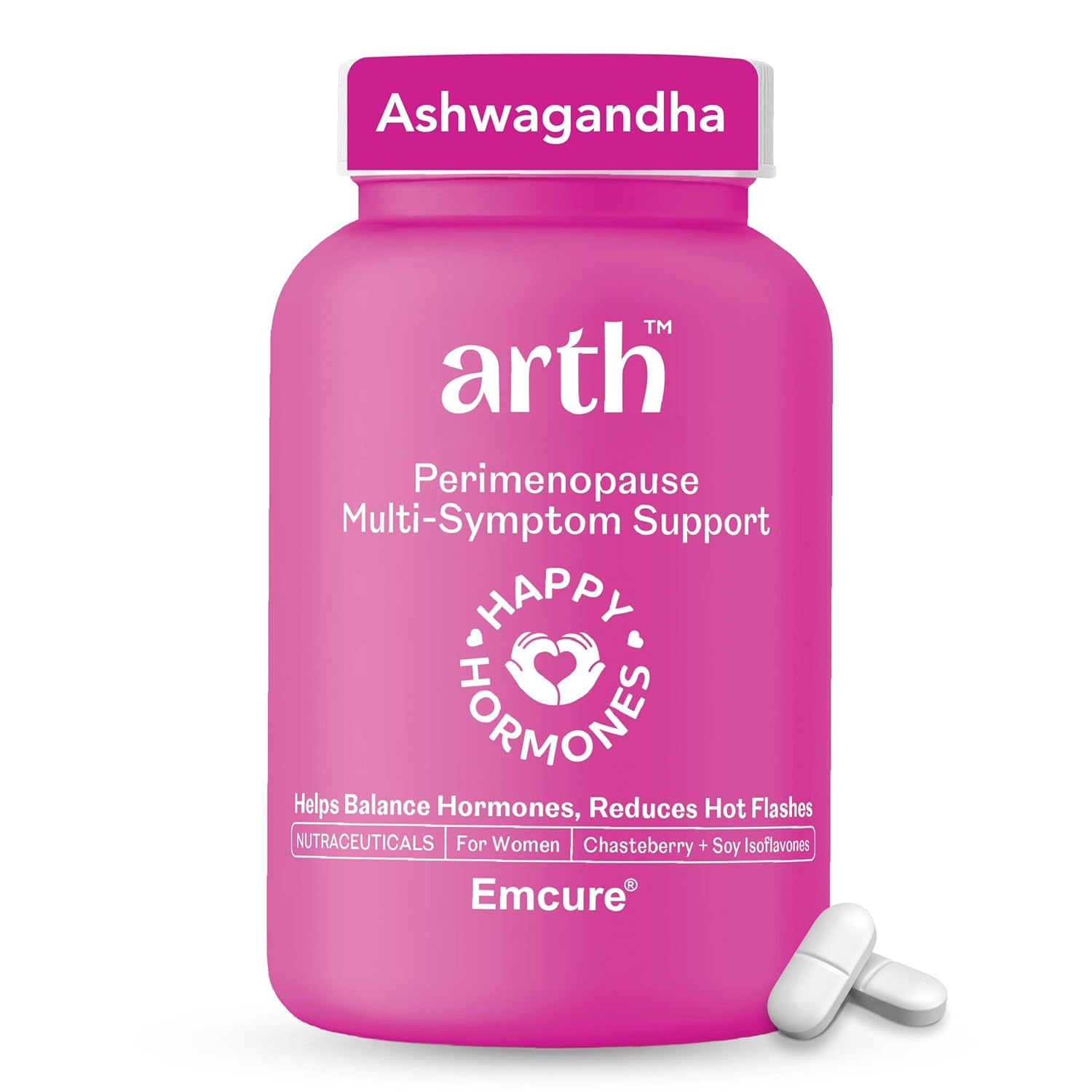 Arth Perimenopause Support | Menopause Supplement for Women to Help with Hot Flashes, Mood Swings, Night Sweats & Hormonal Balance with Ashwagandha, Chasteberry & Soy Isoflavones | 60 Veg Tablets