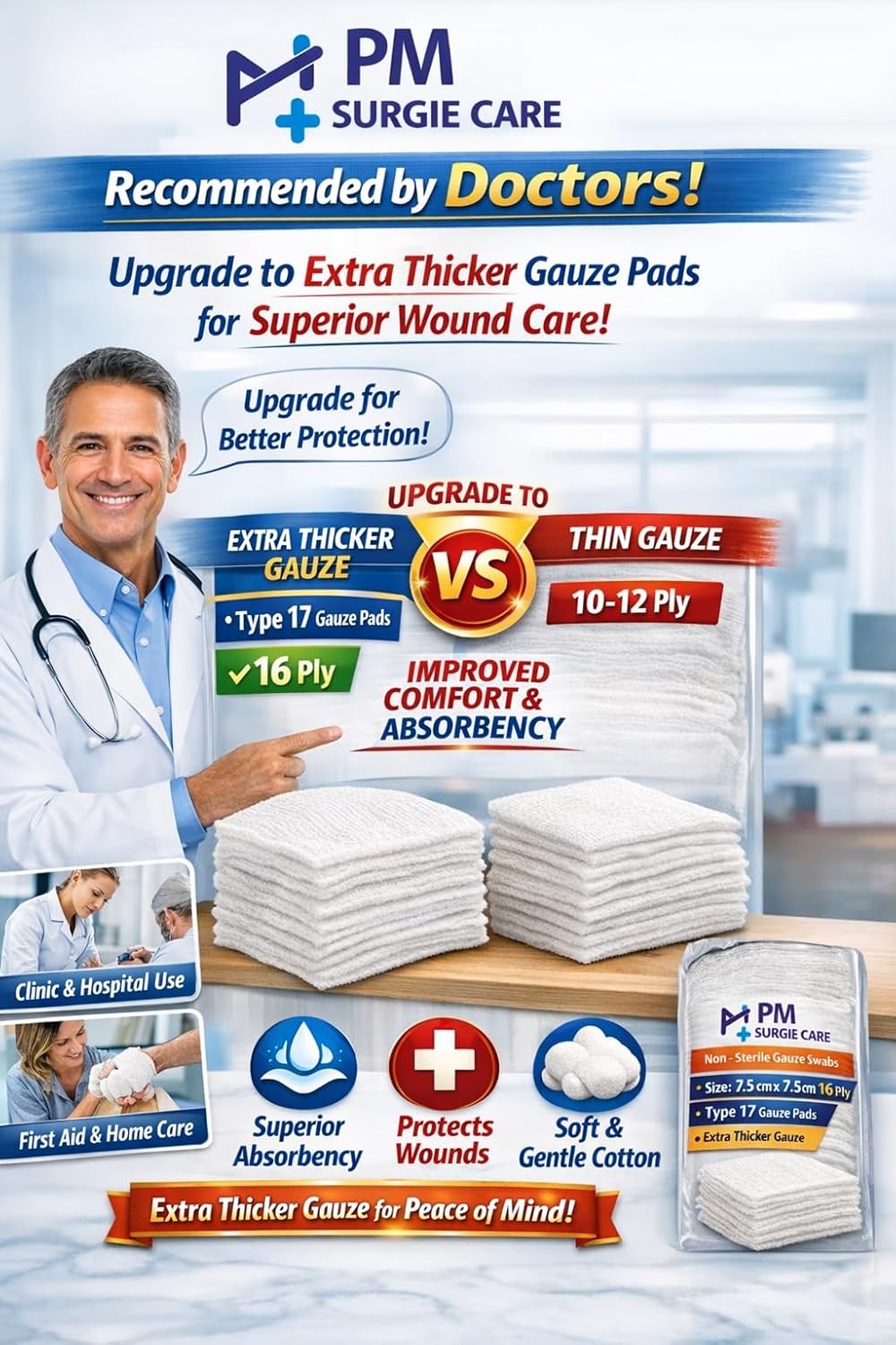 KRABER Non Sterile Gauze Swabs 7.5cm x 7.5cm 12 Ply American Fold 100% Cotton ETO Sterilized Medical Grade Wound Dressing Pads for First Aid & Surgical Use - Pack of 100 Pieces - Image 7