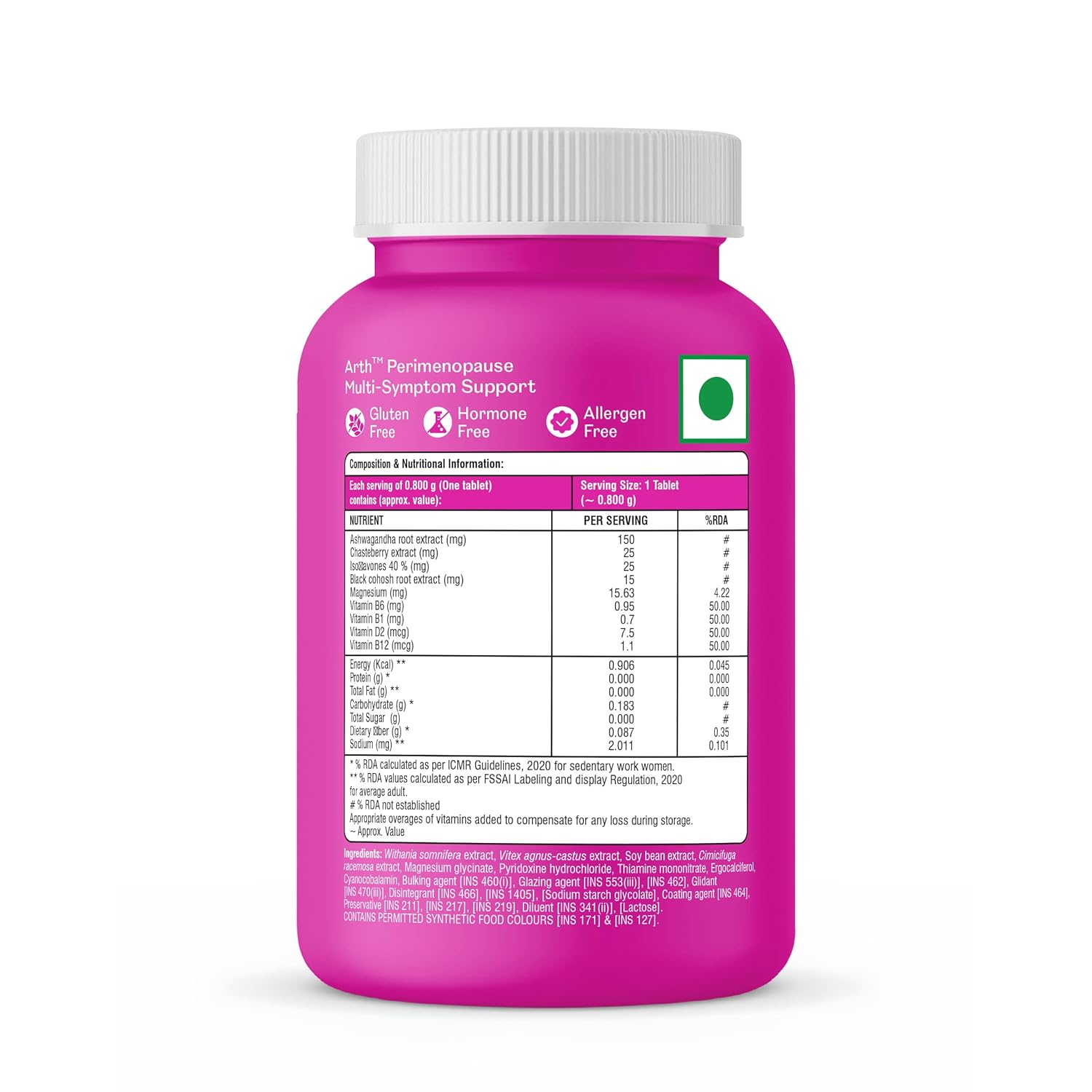 Arth Perimenopause Support | Menopause Supplement for Women to Help with Hot Flashes, Mood Swings, Night Sweats & Hormonal Balance with Ashwagandha, Chasteberry & Soy Isoflavones | 60 Veg Tablets - Image 8