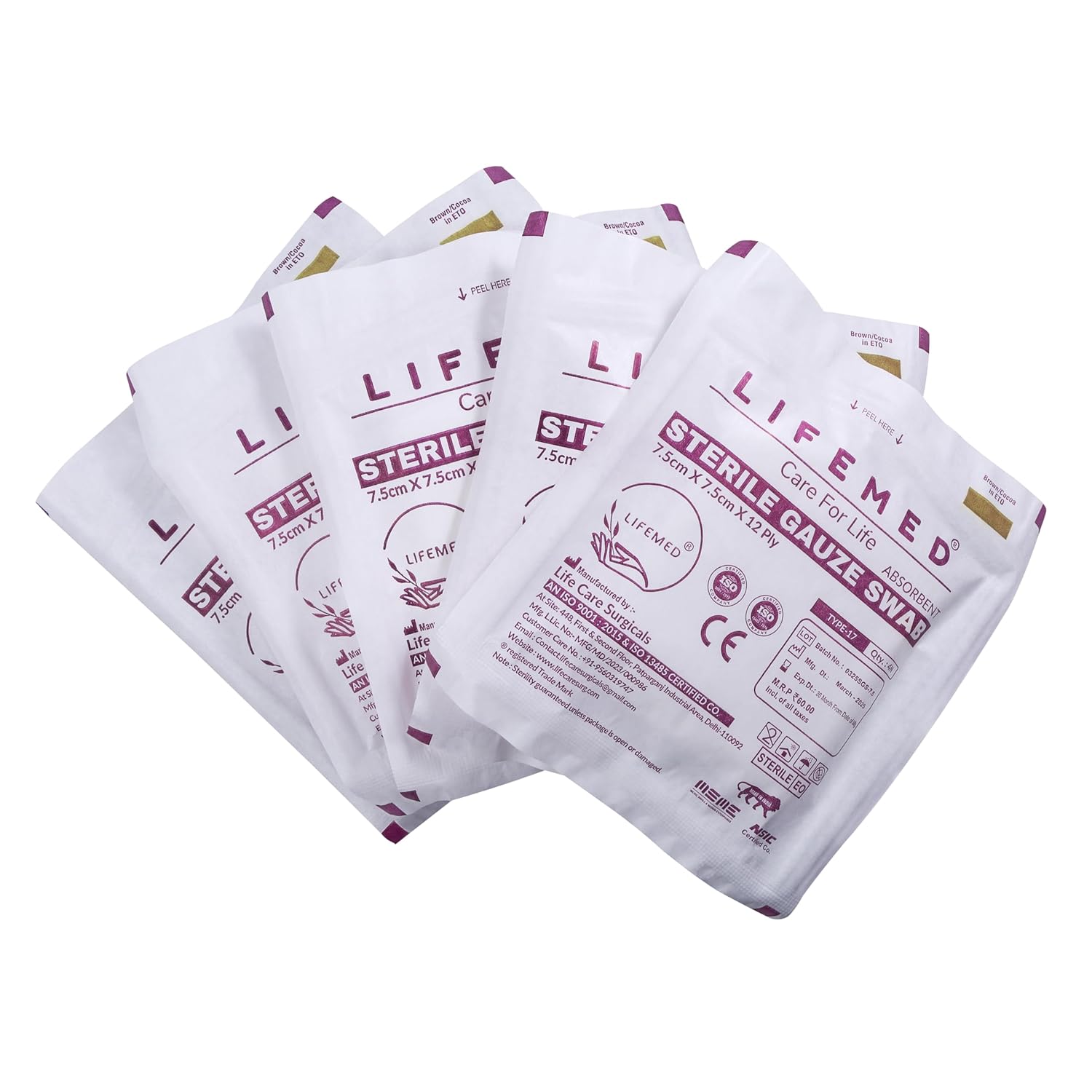 LIFEMED Absorbent Sterile Gauze Swabs 7.5 x 7.5 cm, 12 Ply Type 17 Medical Gauze for Wound Dressing & First Aid (Box of 10 Pouches – 40 Pieces) - Image 7