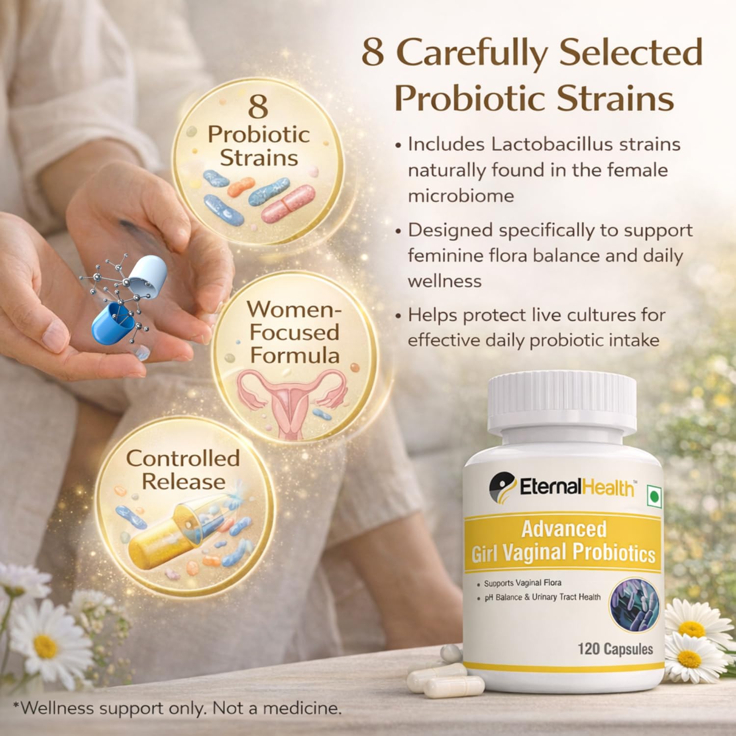 EternalHealth Advanced Girl Vaginal Probiotics - 120 Capsules - Women's Probiotic Supports & Maintains Vaginal Flora & Urinary Tract Health - Feminine Health Balance pH Levels - Dairy & Gluten-Free - Image 4