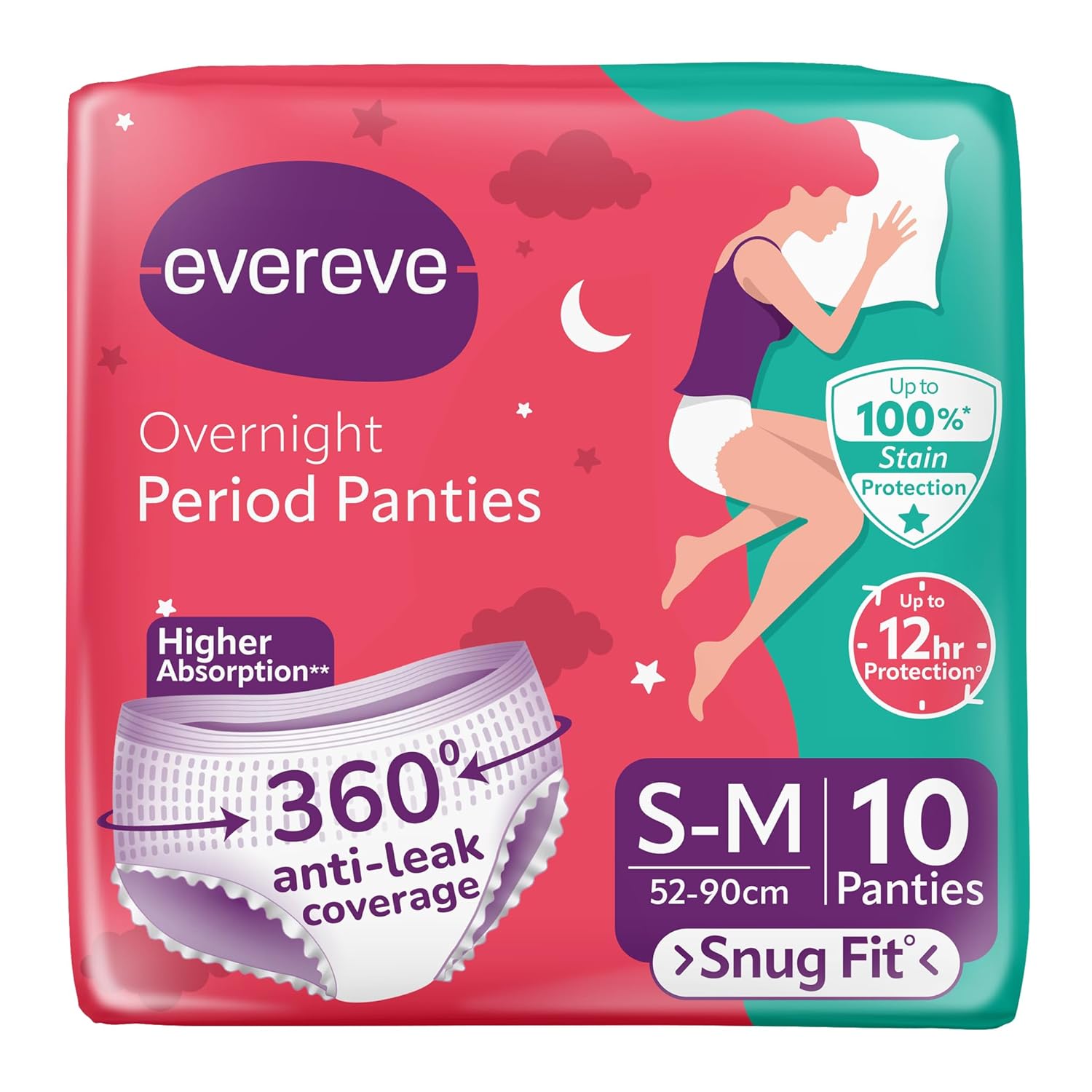 Evereve Period Panty For Girls & Women, (S-M), 10 Pcs, 360 Degree Coverage, 0% Leaks, High Absorbency For Heavy Flow, Maternity Delivery Pads, Postpartum & Overnight Protection, Disposable Panty