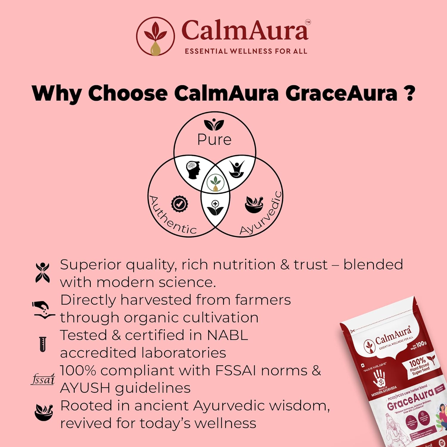 CalmAura GraceAura PCOD PCOS Care Herbal Blend Powder Chocolate Flavor | Ayurvedic Hormonal Balance & Menstrual Wellness Supplement for Women | Natural Uterine Health & Reproductive Support - Image 4
