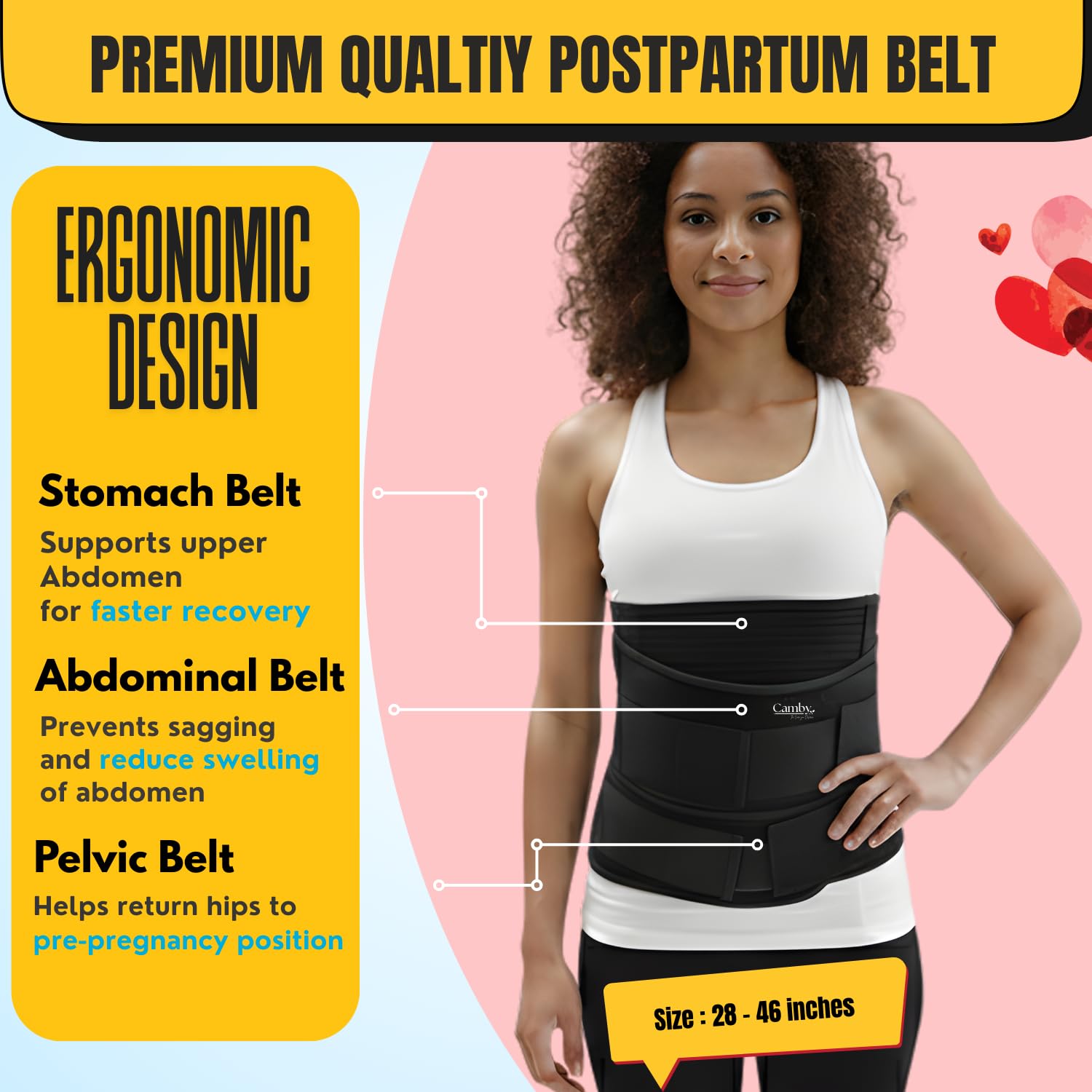 Camby 3 in 1 Postpartum belt after delivery for Post pregnancy Recovery | After Normal/C-section delivery | Maternity Abdominal Binder | Postnatal shapewear (Free Size) (Black) - Image 5
