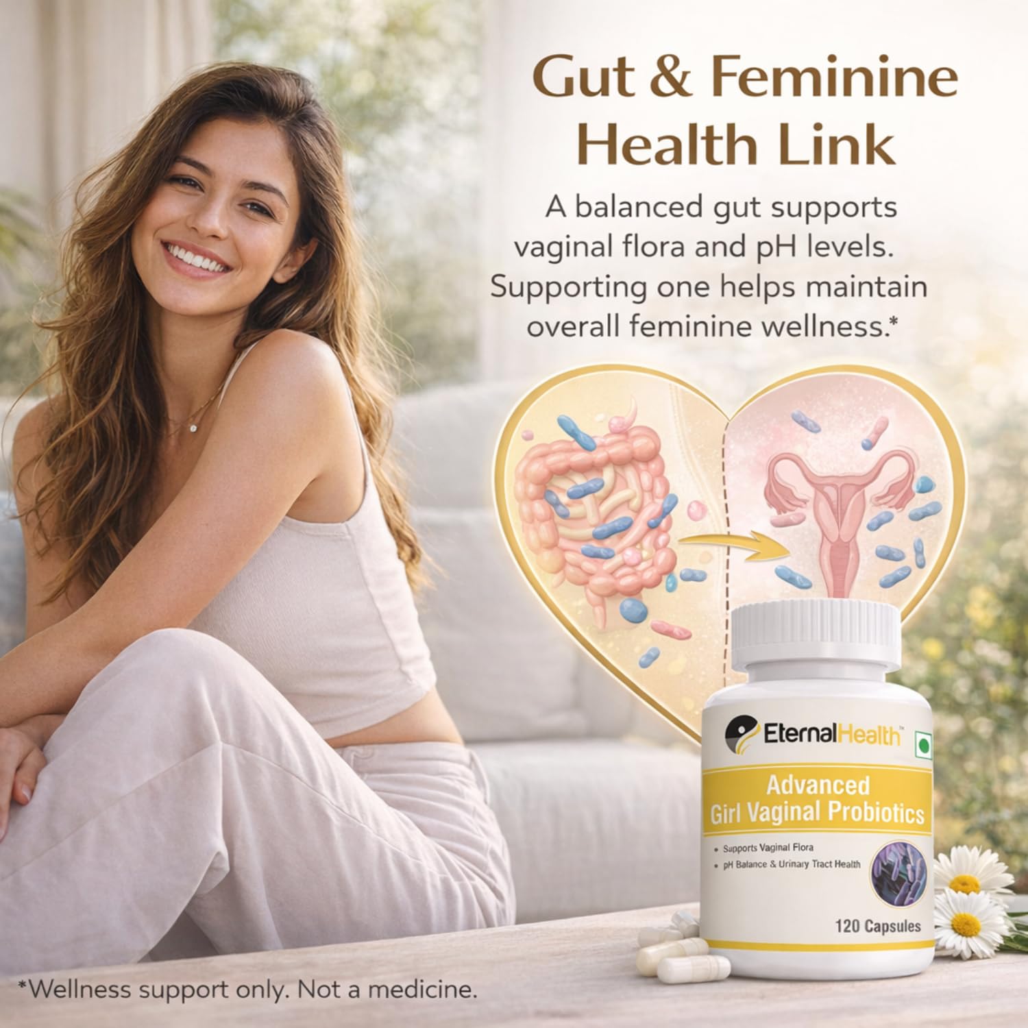 EternalHealth Advanced Girl Vaginal Probiotics - 120 Capsules - Women's Probiotic Supports & Maintains Vaginal Flora & Urinary Tract Health - Feminine Health Balance pH Levels - Dairy & Gluten-Free - Image 2