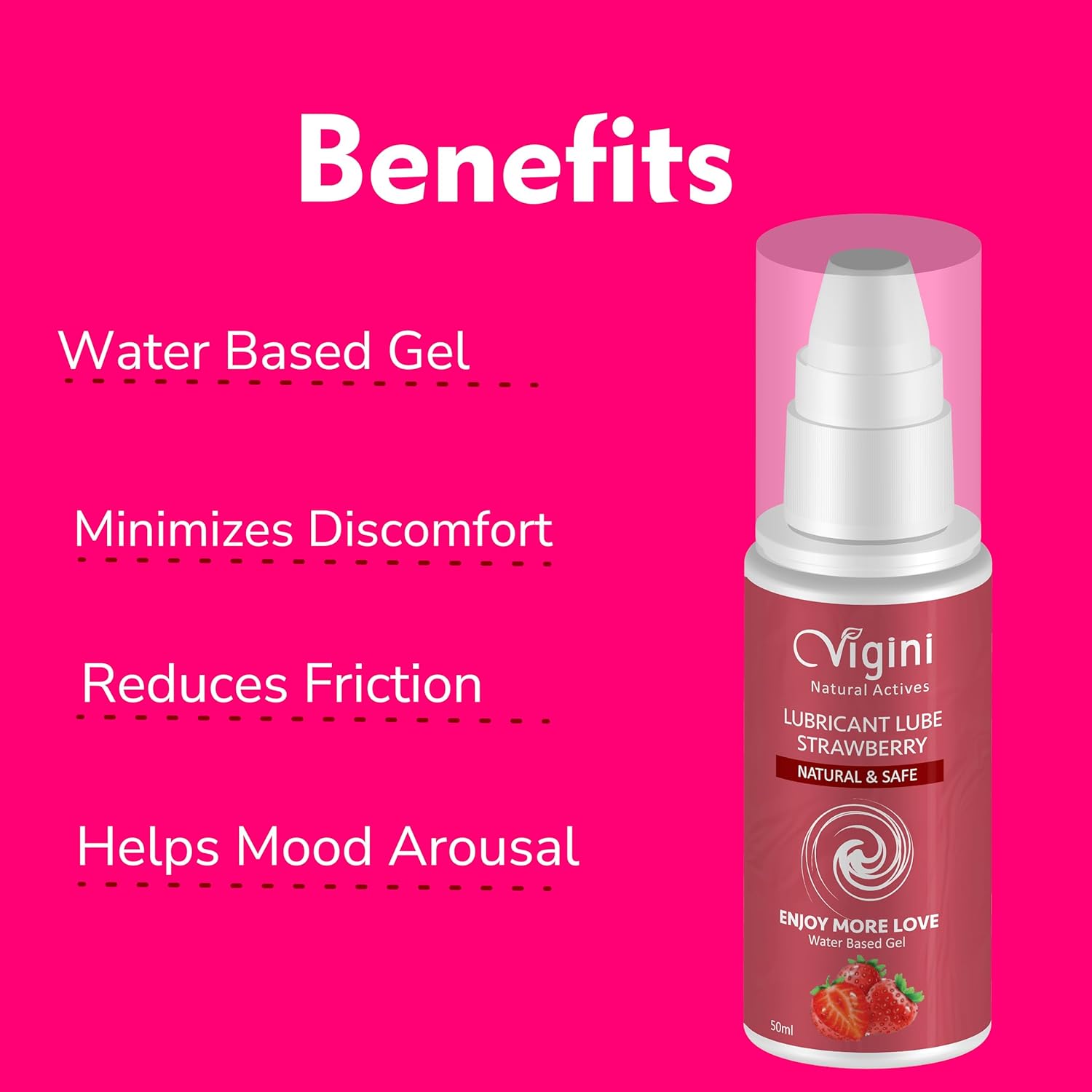 Vigini Silicone Free Water Based Premium Personal Lubricant Lube for Privacy Strawberry Flavor Men Women, Skin Friendly No Added Colors Non Staining Washable Non-Greasy & Sticky No Side Effects 50ml - Image 3