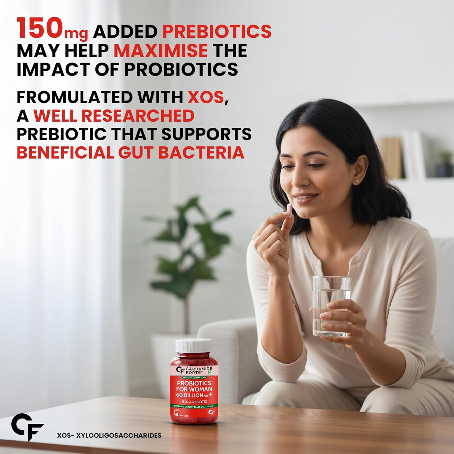 Carbamide Forte Women’s Probiotics Supplement 60 Billion CFU | Gut Health Supplements with Cranberry Extract | Pre & Probiotics Supplement for Gut Health | 60 veg Capsules - Image 3