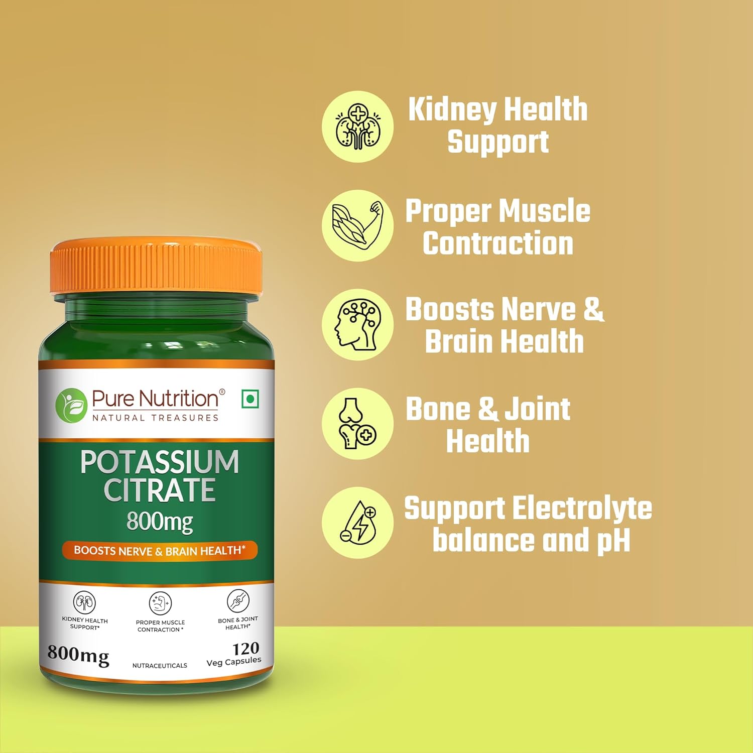Pure Nutrition Potassium Citrate 800mg - 120 Veg Capsules | Promotes Nerve, Muscle, Joint & Bone Health | Supports Kidney Function & pH Balance | Boosts Electrolyte Levels for Hydration & Overall Wellness | 100% Vegetarian Supplement - Image 3