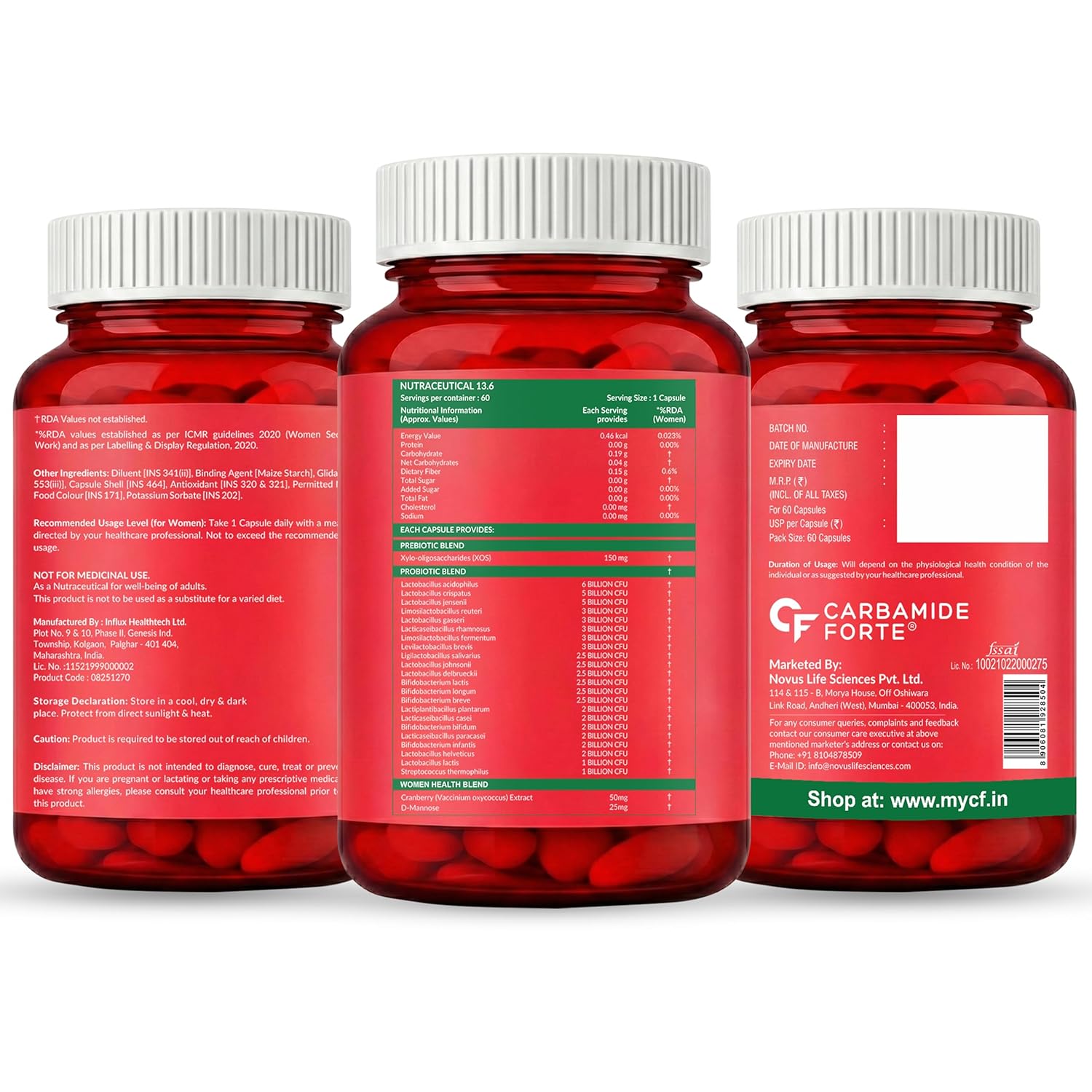 Carbamide Forte Women’s Probiotics Supplement 60 Billion CFU | Gut Health Supplements with Cranberry Extract | Pre & Probiotics Supplement for Gut Health | 60 veg Capsules - Image 11