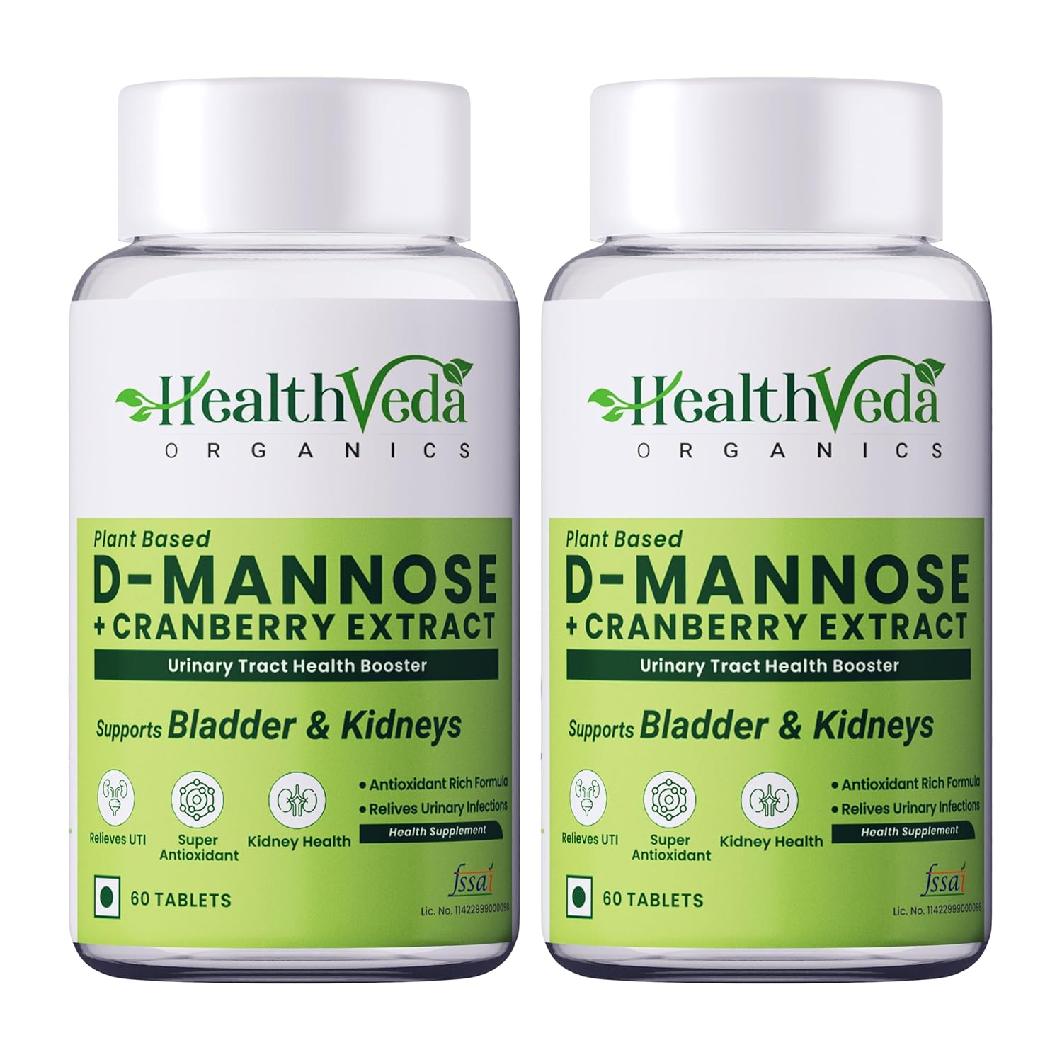 HEALTH VEDA ORGANICS PRIVATE LIMITED D-Mannose 500 mg + Cranberry Extract 200 mg | 120 Veg Tablets I Supports Kidney Health & Urinary Tract Infection