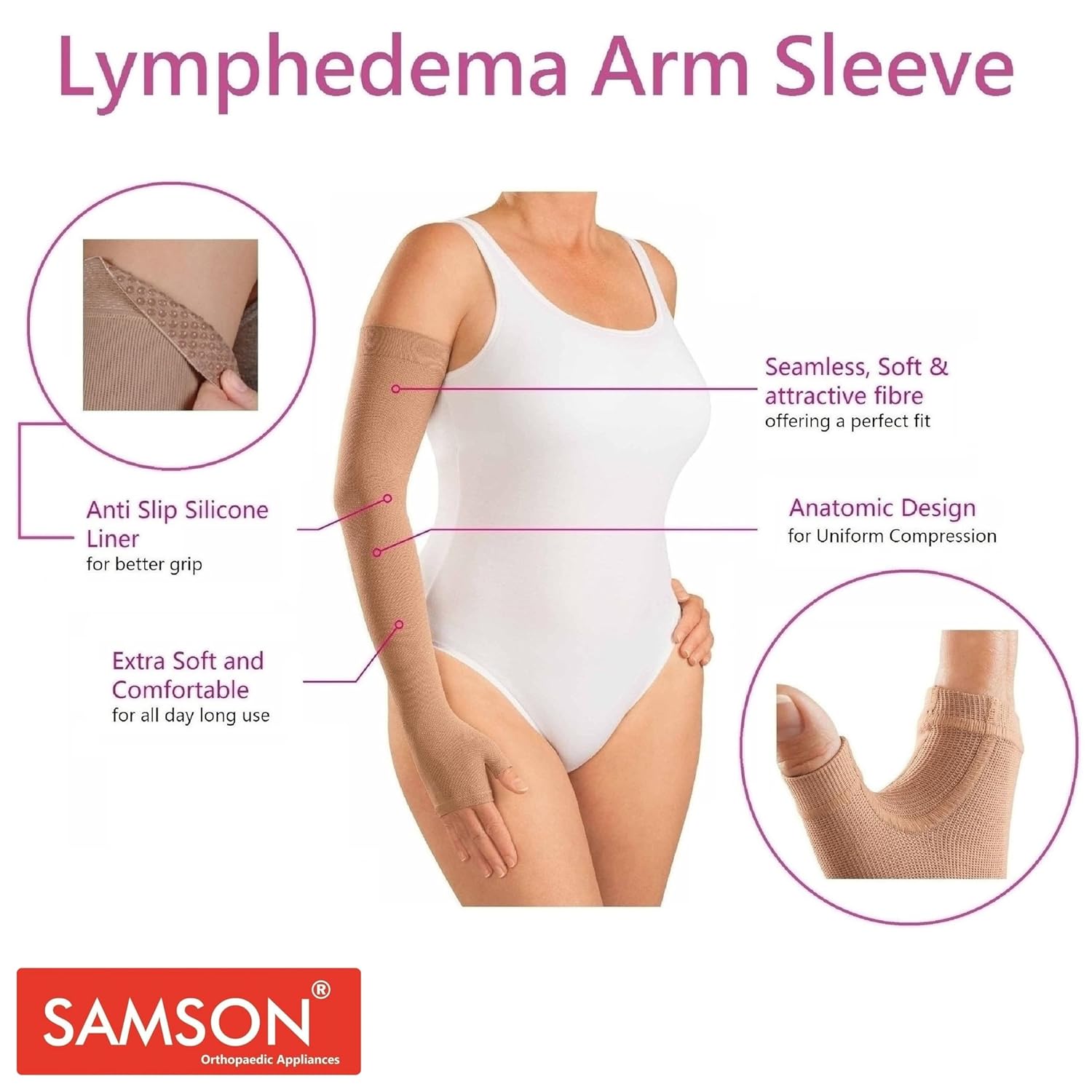 Lymphedema Arm Sleeve (Single) - Compression Stocking Recommended by Doctors, For Post-Mastecomy & Lymphoedema of Hand and Arm, Extra-Firm Graduated Compression (For Women & Men) - Image 2